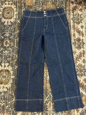 Pilcro Wide-Leg Denim Jeans in Dark Blue